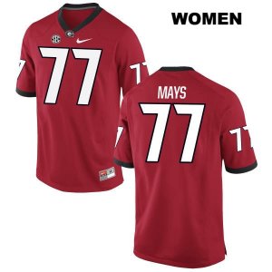 Women's Georgia Bulldogs NCAA #77 Cade Mays Nike Stitched Red Authentic College Football Jersey YZT3054NA